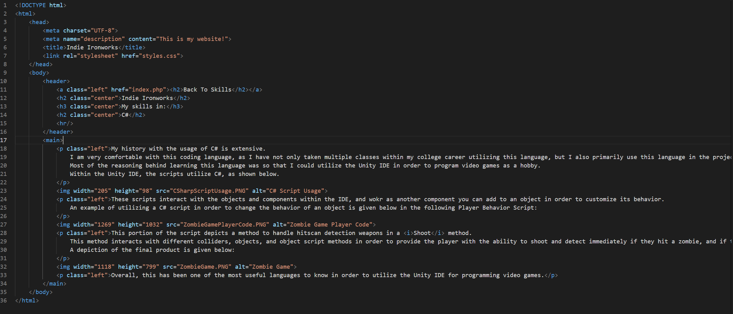HTML for C# Page