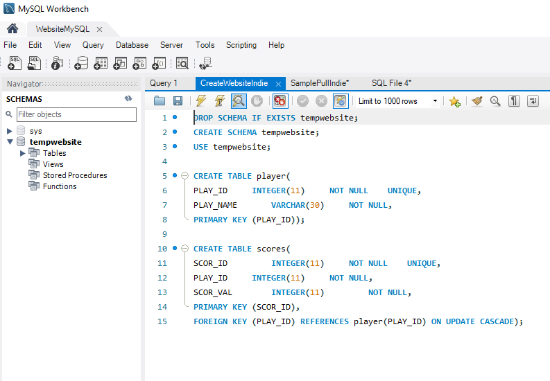 MySQL Workbench Table Creation